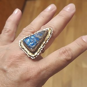 Silver Ring  sz 8 Carved SIGneD Spiritual Nature Jewelry Unique